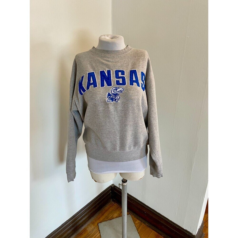 J America Unisex Crewneck Med Kansas Jayhawks Gray KU Pullover VTG 90s y2k Sweat